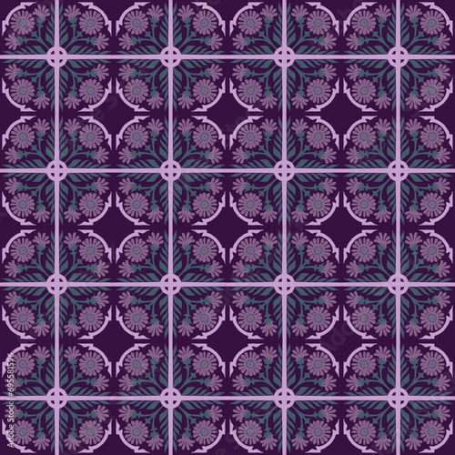 Geometric floral pattern in violet colour