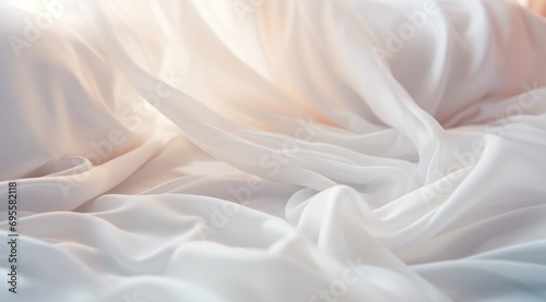 an elegant white sheet is on the bed with light shining on it photo