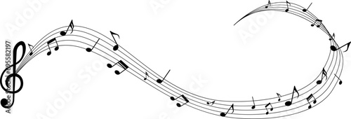 Musical note. Vector isolated on transparent background. Illustration of music sound, tune bass treble. Vector EPS 10