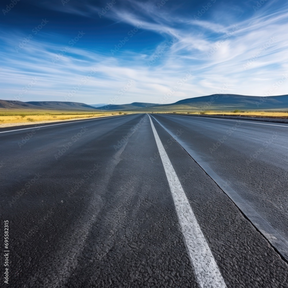 Fototapeta premium Black empty road with marking lines in form of pavement section. AI Generated.