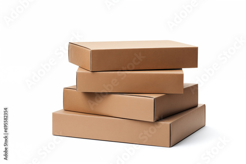 Stack of brown cardboard boxes isolated on white background. Mockup