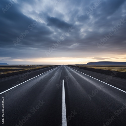 Asphalt road with white lines, Background. AI Generated. © Penatic Studio