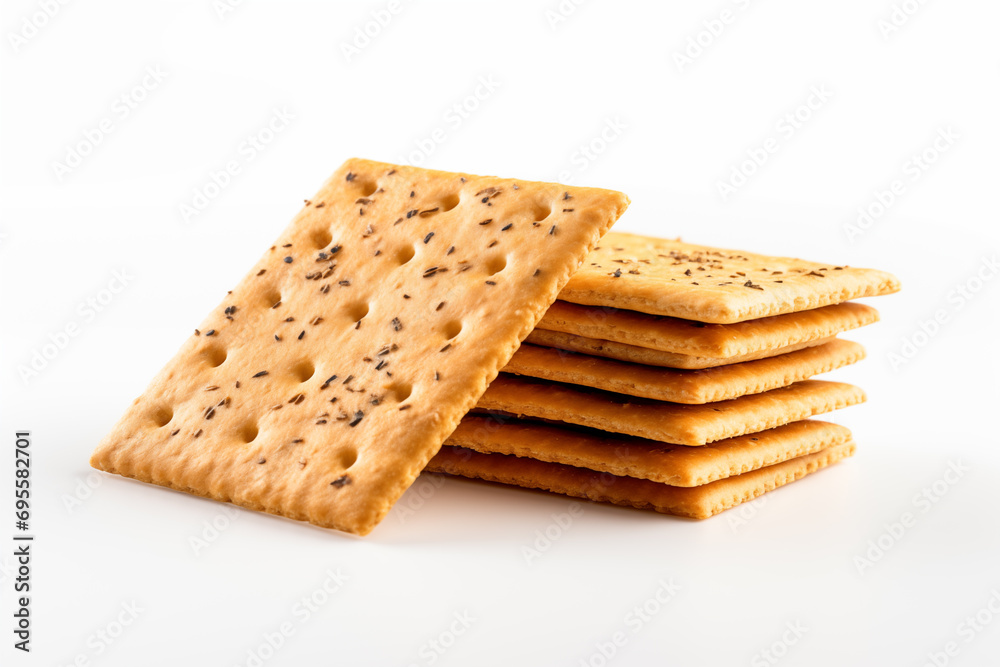 Stack of crackers with sesame seeds isolated on white background. Stack of crackers with sesame seeds isolated on white background.
