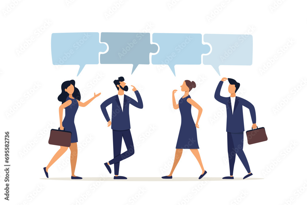 Business people talking with speech bubble. Conversation or communication for success, meeting discussion to get answer or solution, teamwork, partnership or cooperation concept. Business people talking with speech bubble. Conversation or communication for success, meeting discussion to get answer or solution, teamwork, partnership or cooperation concept.