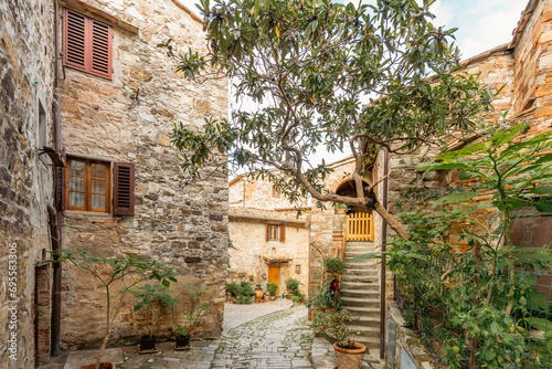 Street view of an old medieval Italian countryside.