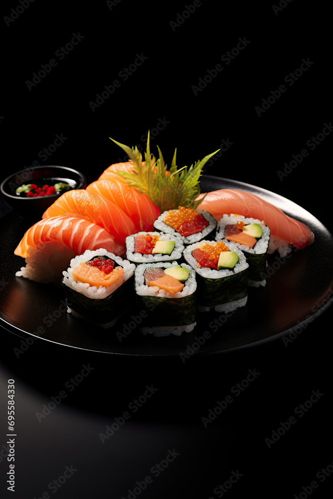 Sushi on dark background
