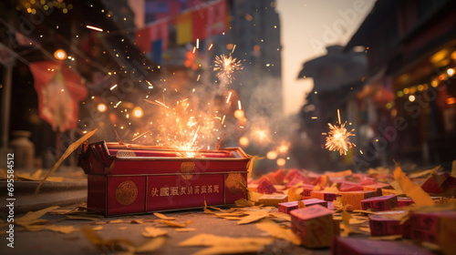 Firecrackers being set off to celebrate the festival.