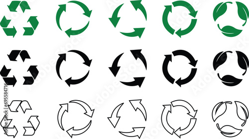 recycle symbol in flat, line style set icons with frame. Isolated on transparent background .cardboard boxes or packaging of goods such as warning signs logotype vector for apps and website photo
