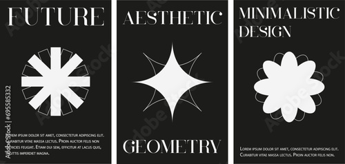 Brutalist style of vector minimalistic posters with silhouetted main figures of retro style, unusual graphic elements of composition of geometric shapes, modern vintage printed image.	