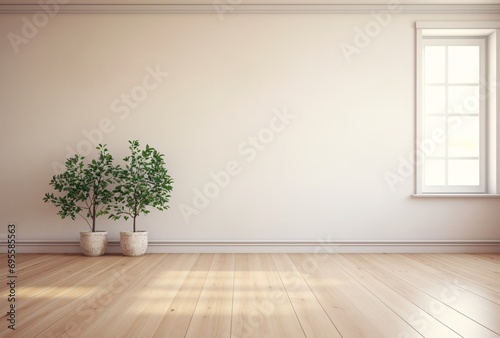 A White Wall with Two Potted Plants Generative AI
