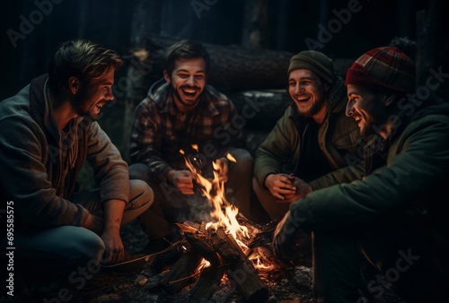 A group of friends enjoying a campfire together Generative AI