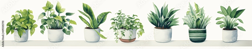 Three Potted Plants with Green Leaves Generative AI Three Potted Plants with Green Leaves Generative AI