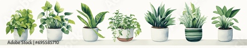 Three Potted Plants with Green Leaves Generative AI