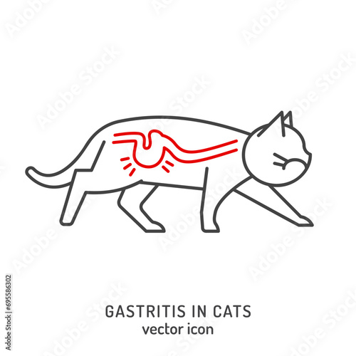 Gatritis in cats. Linear icon, pictogram, symbol. Common disease.