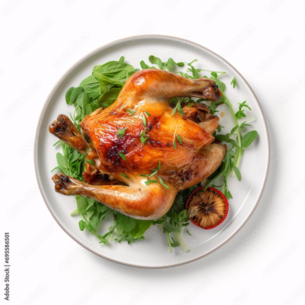 A delicious roasted chicken with a side of vegetables Generative AI A delicious roasted chicken with a side of vegetables Generative AI