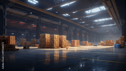 Warehouse with Boxes and Vehicles Generative AI