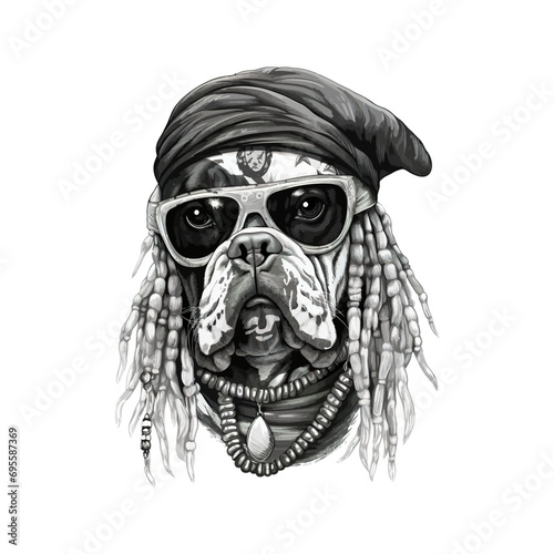 Portrait of a bulldog in Pirate hat bandana. Vector illustration design.