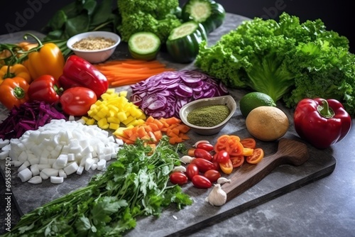  a variety of vegetables on a cutting board with a cutting board with a knife and a cutting board with a variety of vegetables on it and a cutting board with a knife.