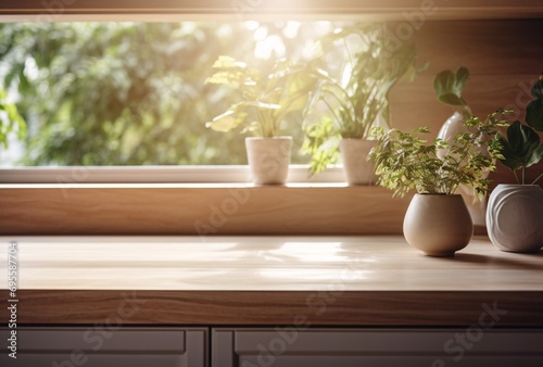 A window with potted plants and a vase. Generative AI