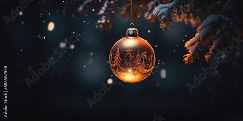 A Christmas Tree Ornament Hanging from a Branch Generative AI