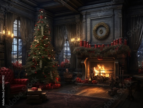 A Christmas Tree in a Living Room Generative AI