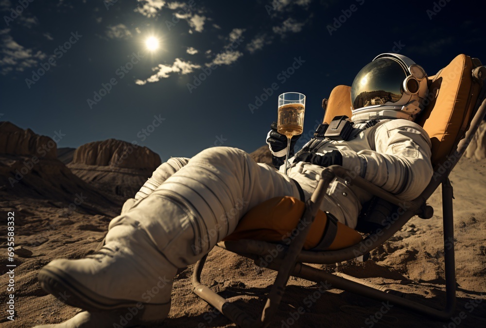 Astronaut Relaxing on a Lawn Chair Generative AI