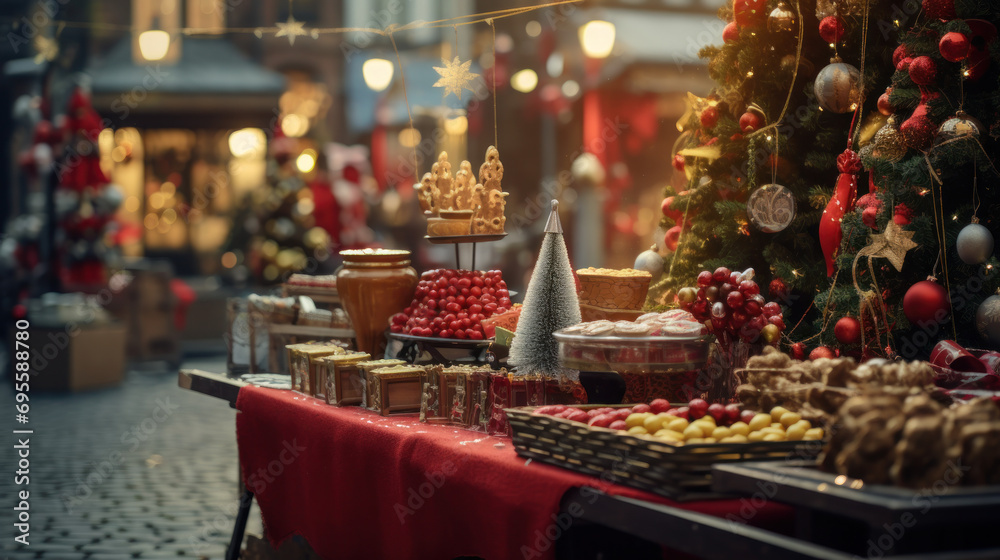 Street vendors selling festive decorations and snacks.