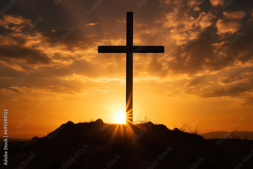 jesus christ cross silhouette at sunset