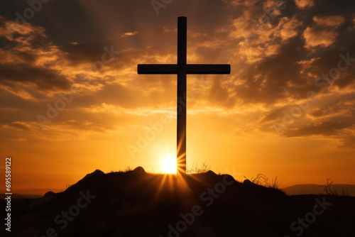 jesus christ cross silhouette at sunset