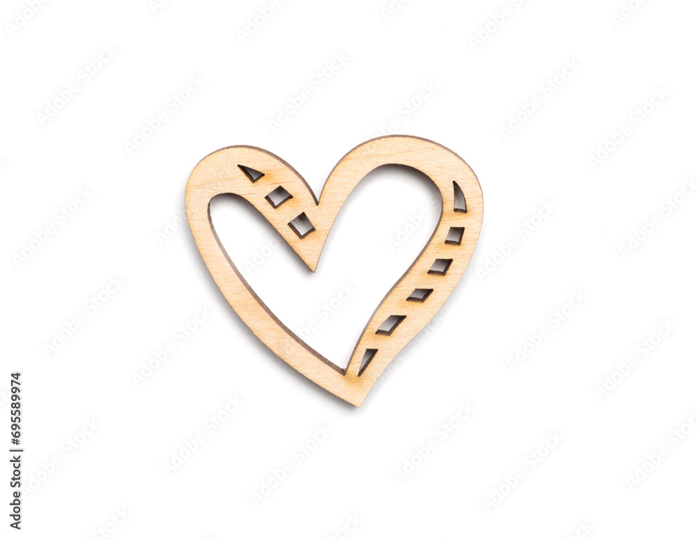 Wooden heart shape isolated on white ,top view Wooden heart shape isolated on white ,top view