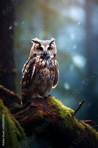 owl in forest, bokeh, beautiful lighting created with Generative Ai © Andrii Yablonskyi
