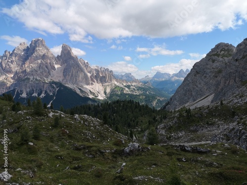 Mountain scenery in the Dolomites, Italy, with rocky mountains © georgezsiga