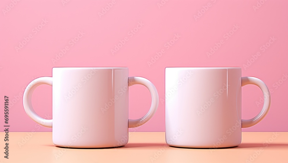 two pink coffee mugs and a pink surface two pink coffee mugs and a pink surface