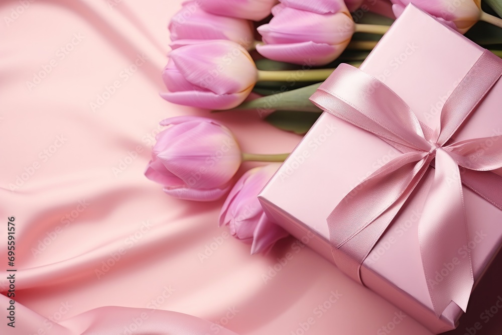 pink tulips are on a pink background with a pink box pink tulips are on a pink background with a pink box