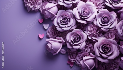 purple roses and hearts on a violet background © ArtCookStudio
