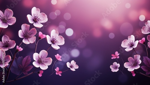 purple flowers and hearts in a purple background