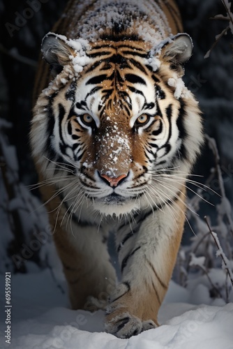 a Siberian tiger in a snowy landscape