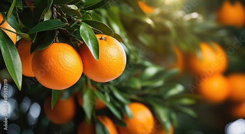 Fototapeta Naklejka Na Ścianę i Meble -  ripe oranges are sitting next to a christmas tree
