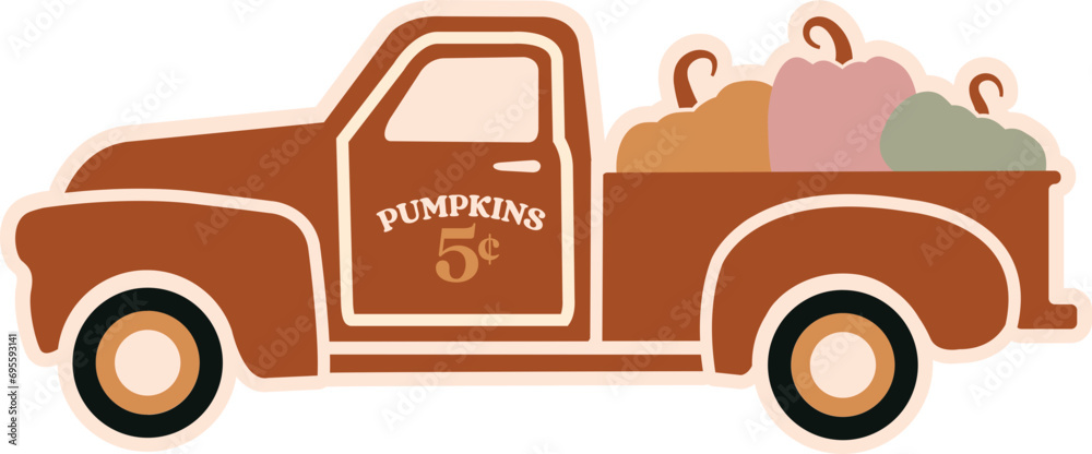Groovy Retro Fall Vintage Truck with Pumpkins