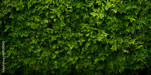 High resolution Close up of fresh nature spring bushes wall pattern. Green leaf plant, greenery grass texture background pattern for walllpaper, background Generative AI. photo
