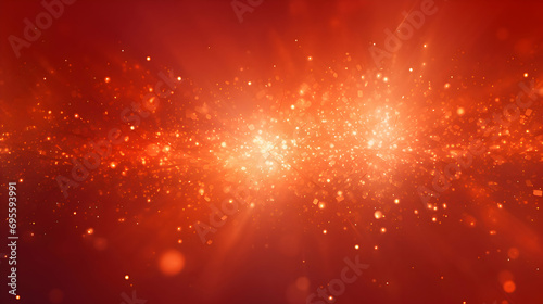 Red abstract glowing bokeh light. Shining star, sun particles and sparks with lens flare effect on red and black background. Sparkling magical dust particles. Christmas con