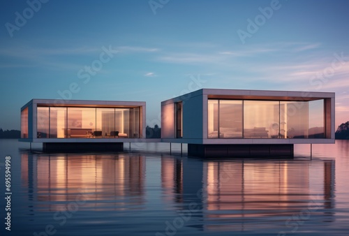 Modern House on Stilts over Water Generative AI © vinod