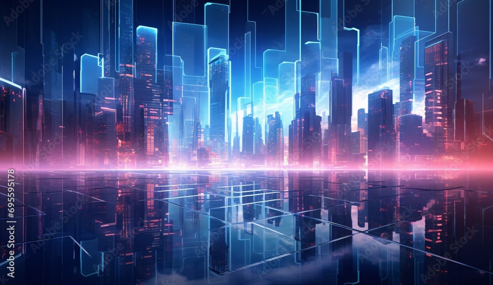 Pink and Blue Cityscape at Night Generative AI Pink and Blue Cityscape at Night Generative AI