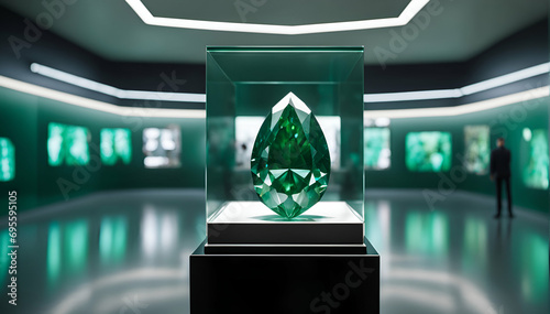 Priceless green diamond on display in a high security museum - Generative AI 