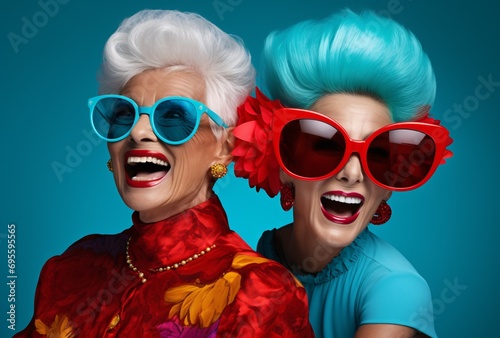 Two Women Laughing and Smiling in Sunglasses Generative AI