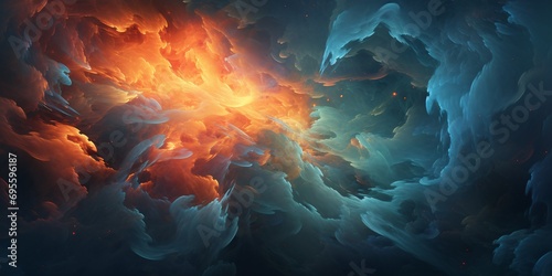 A vibrant and colorful space scene with a mix of orange, blue, and green hues Generative AI