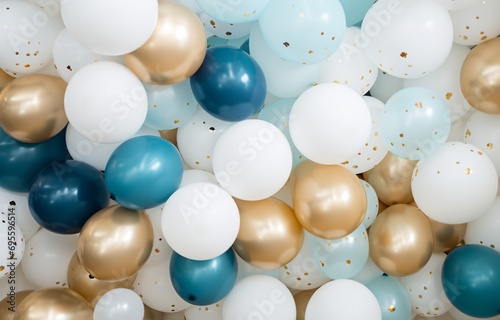 Gold, Blue, and White Balloons in a Pile Generative AI