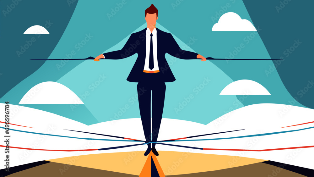 Obraz premium Businessman balancing on a tightrope vektor icon illustation