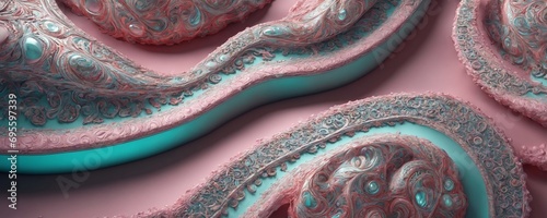 a close up of a pink and blue pattern