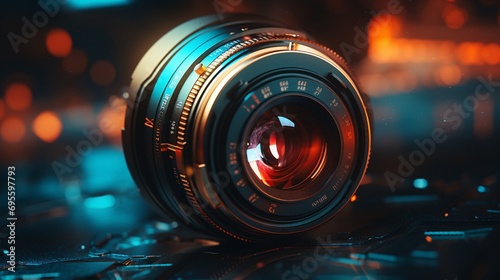 A close-up of a camera lens with a red tint Generative AI photo